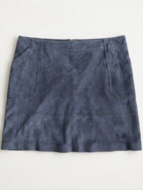 Jaeger Genuine Suede Mini Skirt Quiet Luxury Taupe Grey 14